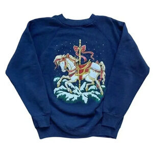 Vintage 90s Sparkle Horse Carousel Bedazzled Crewneck Sweatshirt Hanes Sz M